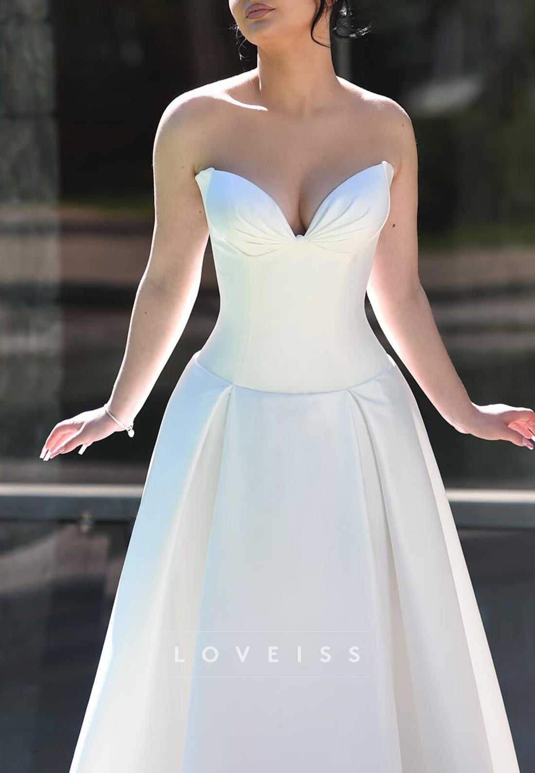 V-Neck Mikado Satin A-Line Wedding Dress