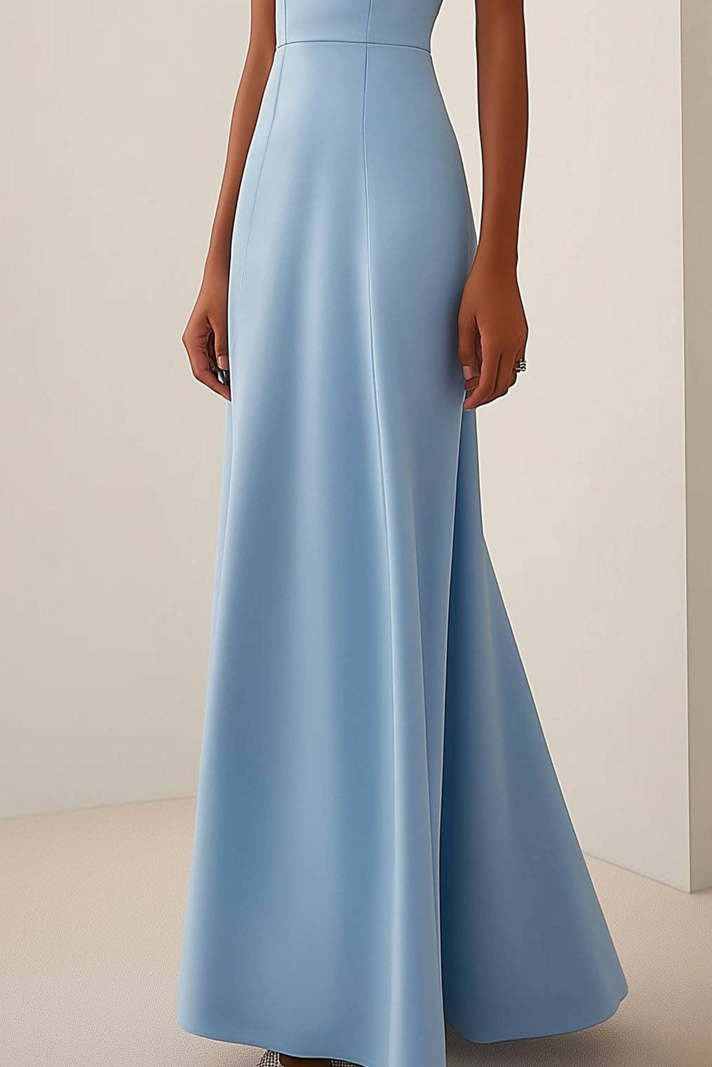 Wedding Guest Formal Dress Light Blue Crystal Embellished Maxi Dress