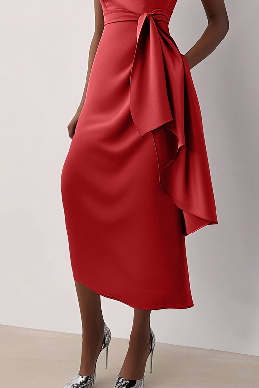 Fall Wedding Guest Dress Purple Sleeveless Draped Waist Midi Dress