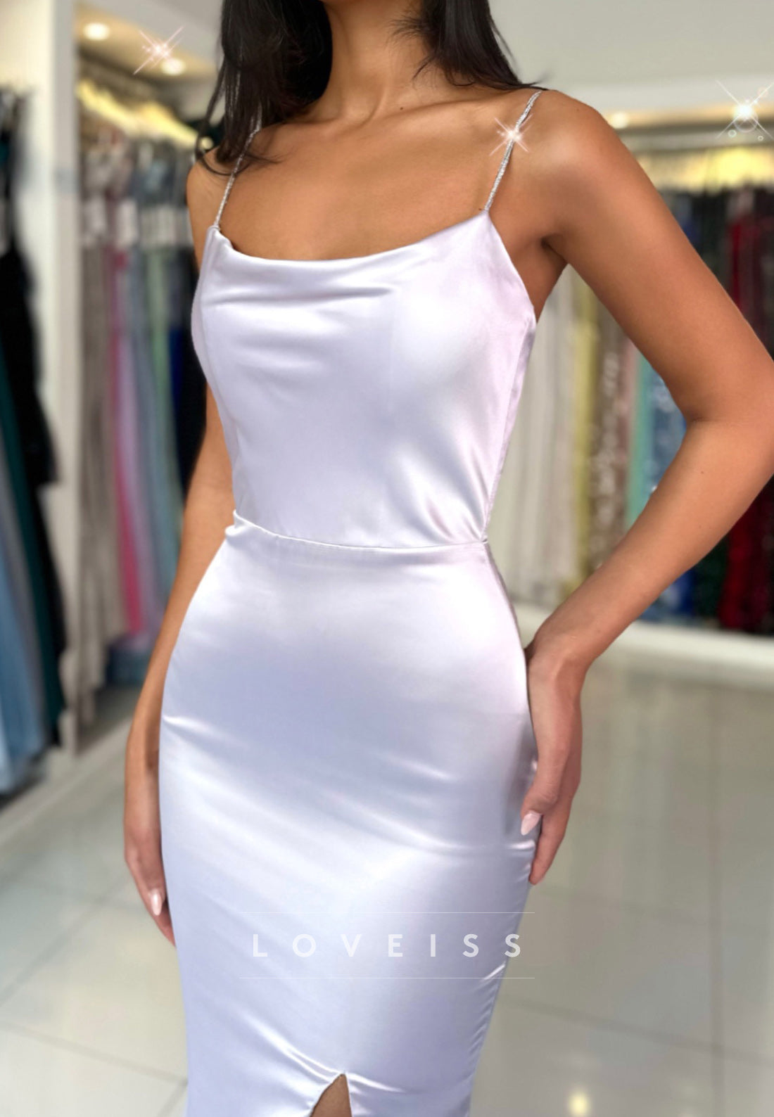 Scoop Spaghetti Straps Side Slit Sleek Mermaid Formal Dress