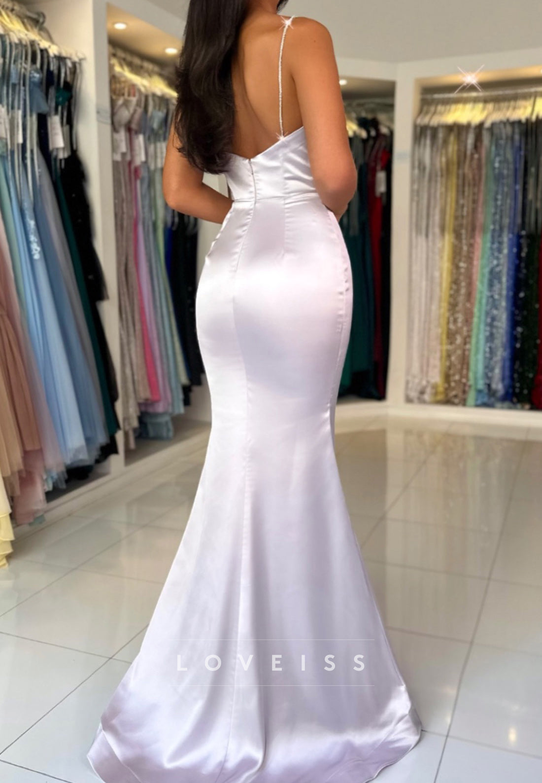 Scoop Spaghetti Straps Side Slit Sleek Mermaid Formal Dress