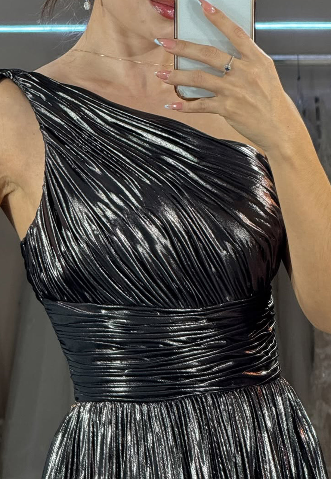 One Shoulder Sleeveless Pleated A-Line Prom Dress