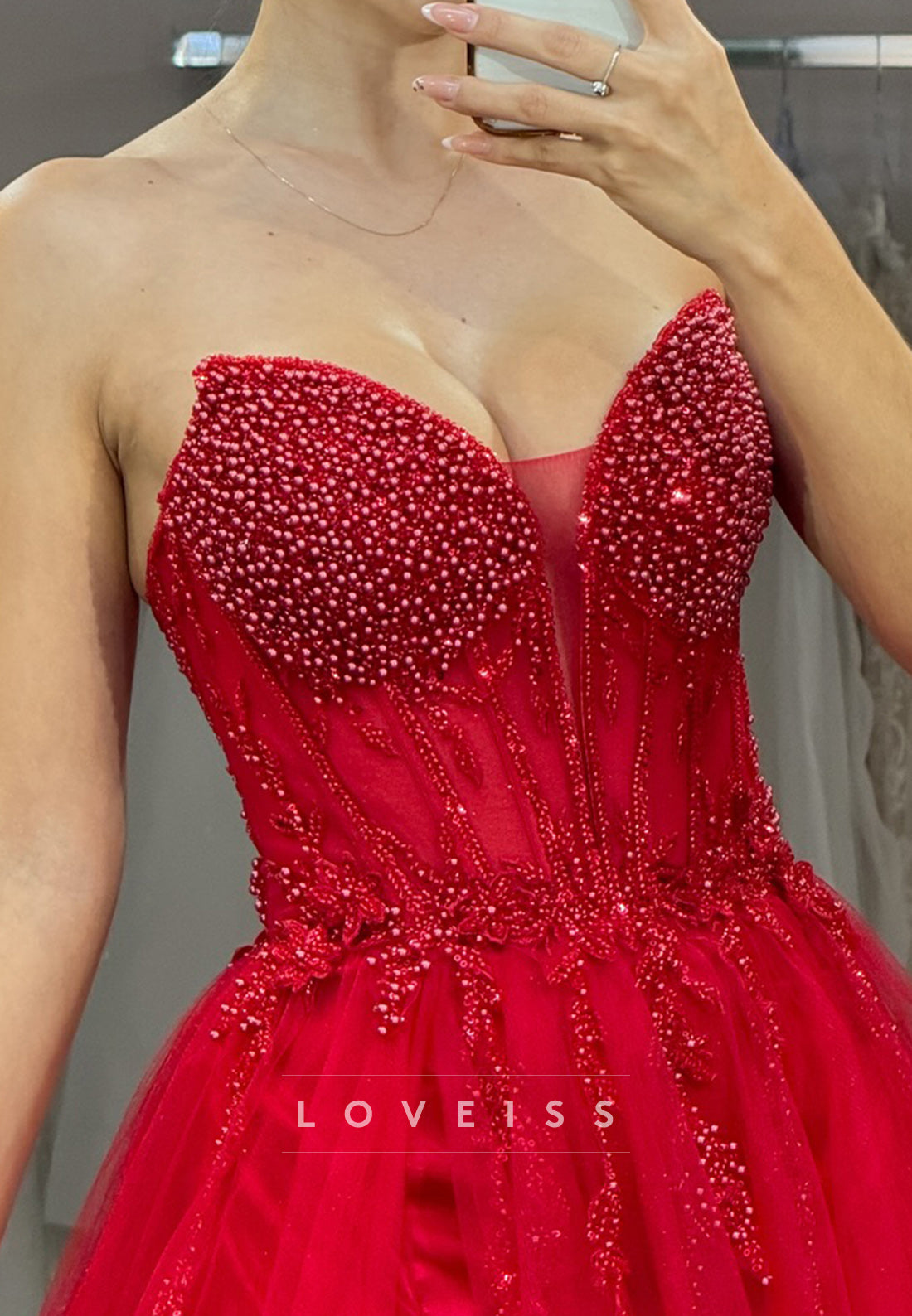 Sweetheart Sleeveless Beaded Appliques A-Line Prom Dress