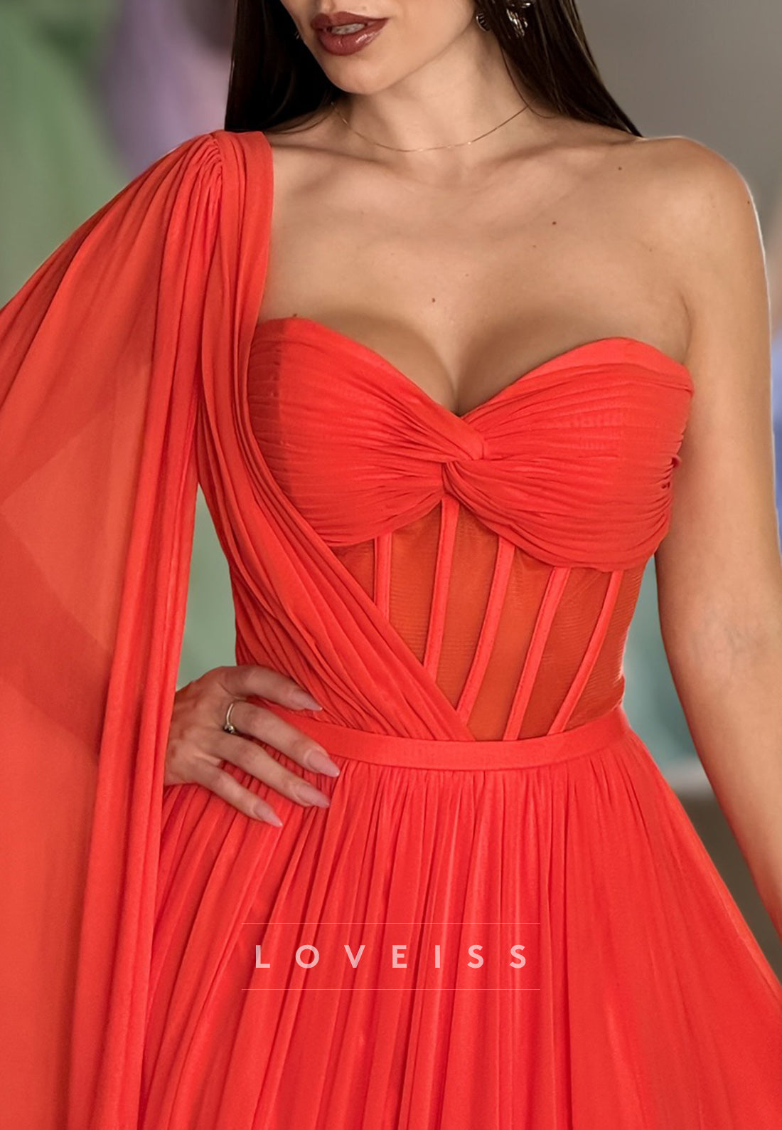 One Shoulder Sleeveless Chiffon Pleated A-Line Prom Dress