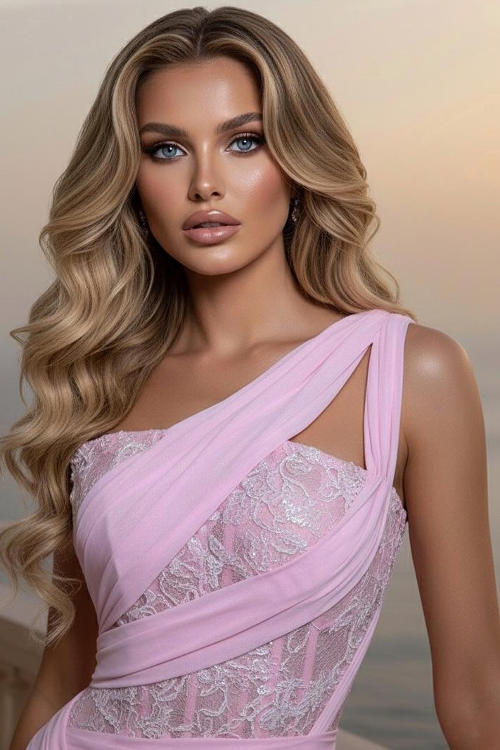 One Shoulder Sleeveless Long Prom Dress With Pleated Sequins