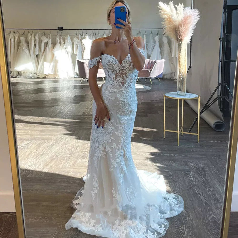 Gorgeous Lace Beach Wedding Dresses Mermaid Backless Sweetheart