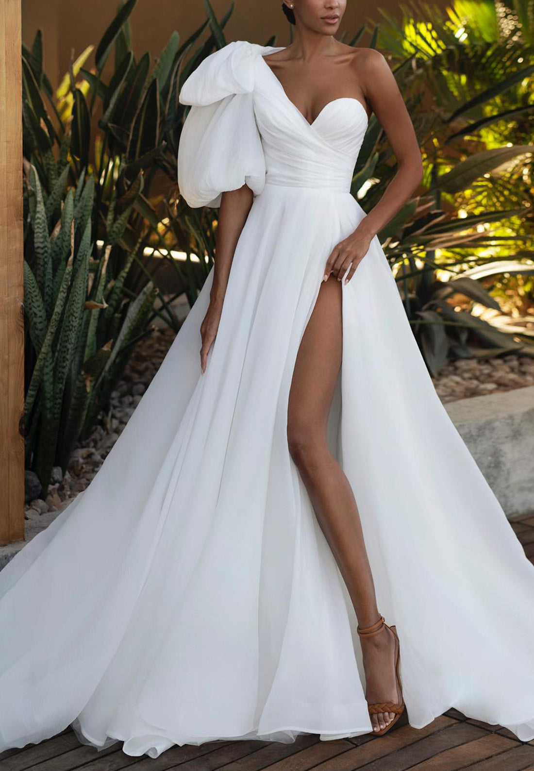 Asymmetrical Sleeves Pleated A-Line Wedding Dress Loveiss Asymmetrical Sleeves Pleated A-Line Wedding Dress Loveiss