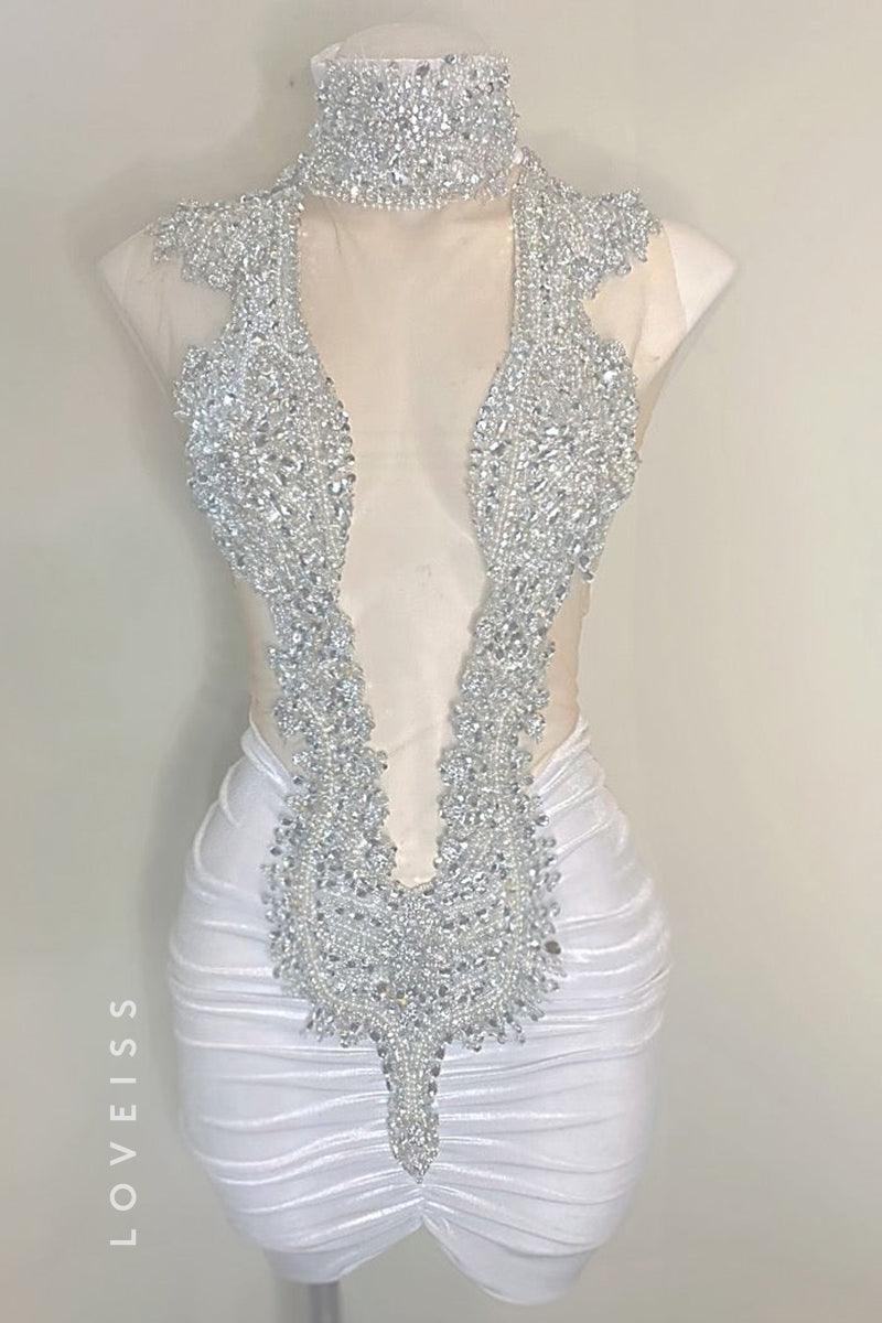 S6021 - Sexy & Luxurious V neck Rhinestone Sleeveless Homecoming Party Dress