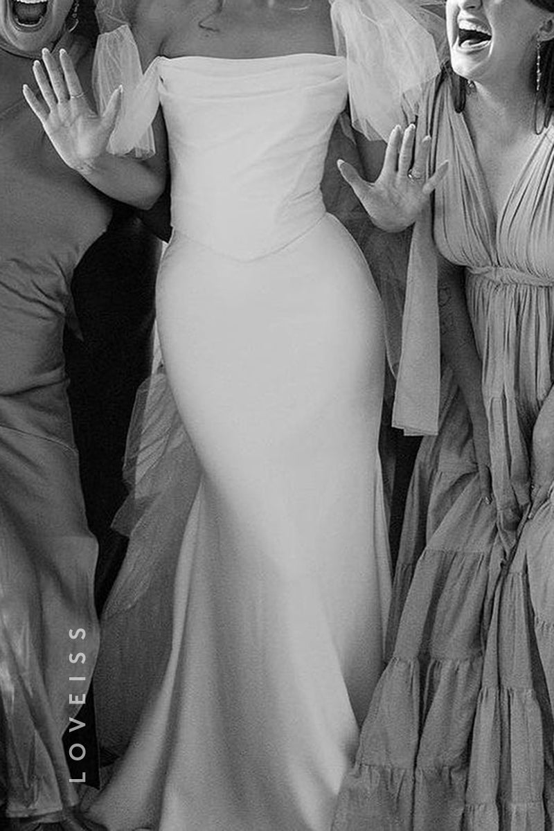 E8051 - Classic & Timeless Off Shoulder Sleeveless Long Sheath Wedding Dress