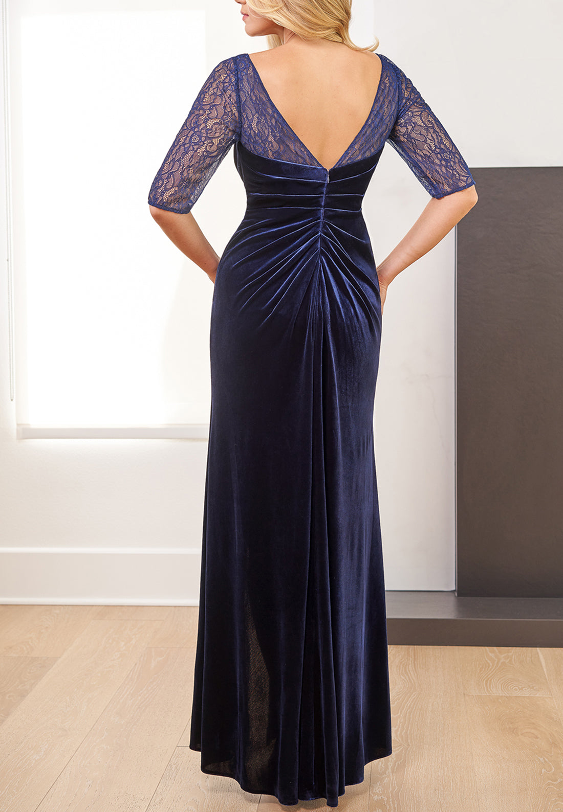 Sweetheart Half Sleeves Appliques Ruched Side Slit Mother of Bride Dress Cocktail Dress