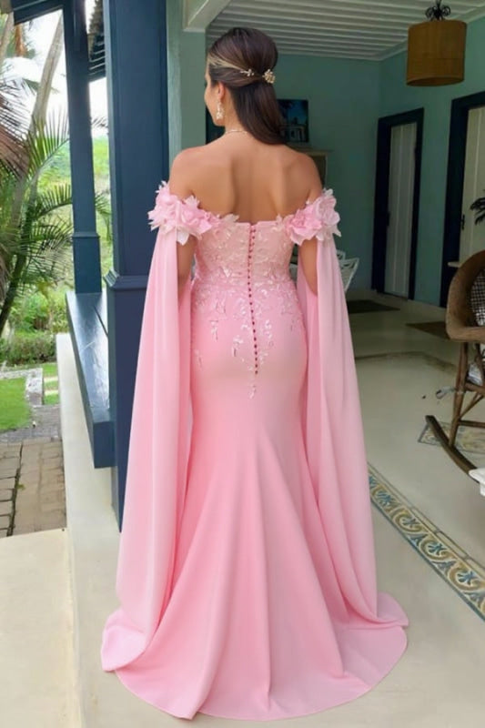 Off-The-Shoulder Mermaid Chiffon Wedding Guest Dresses Long with Appliques