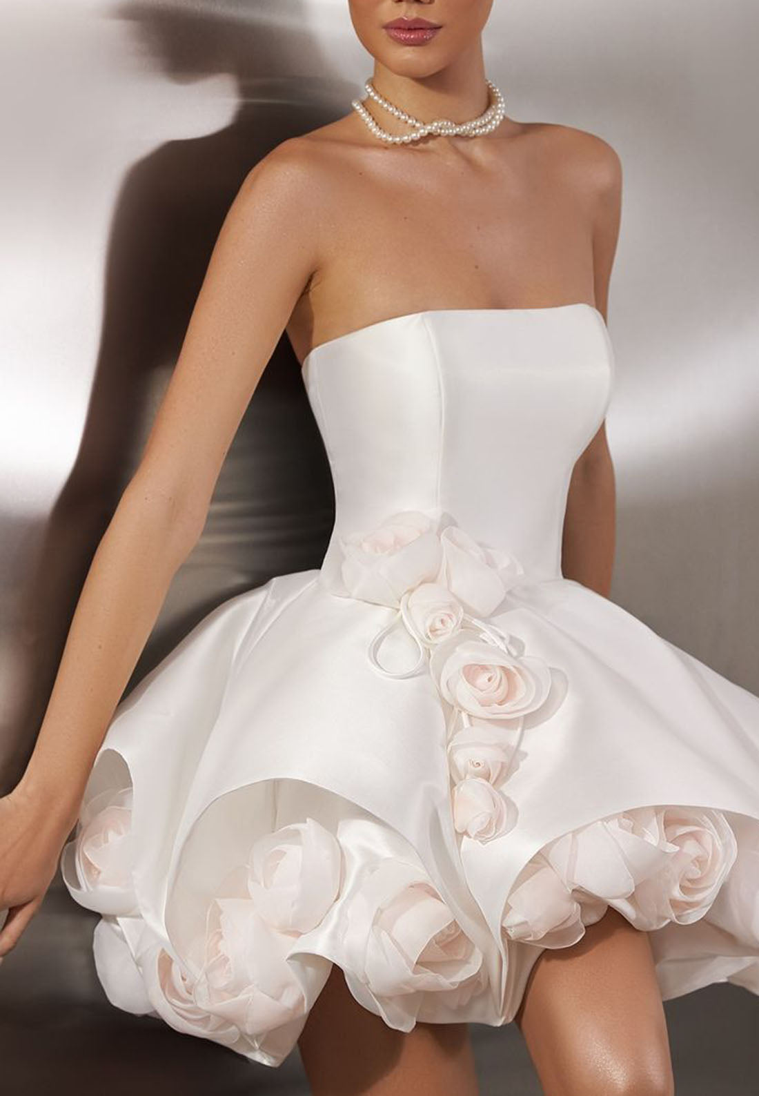 Straight Across Sleeveless Pleated Floral Embellished A-Line Short Wedding Dress