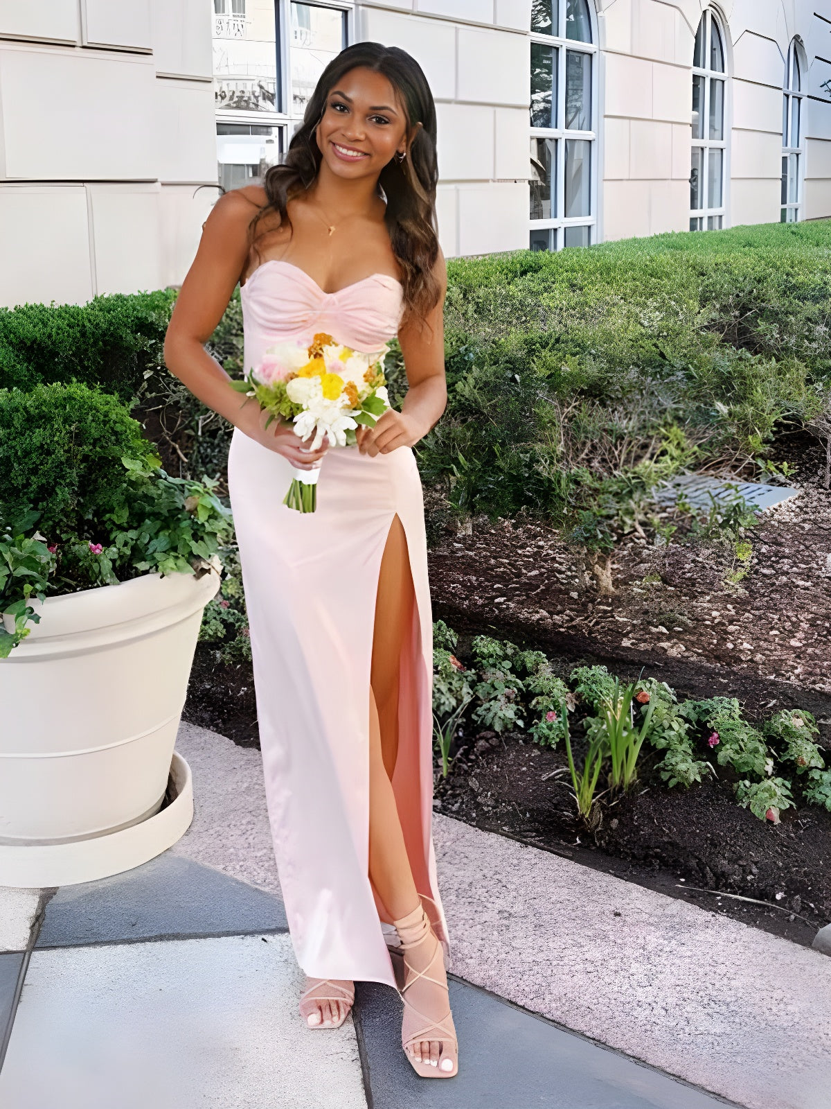 Elegant Sweetheart Pink Prom Dress with Slit