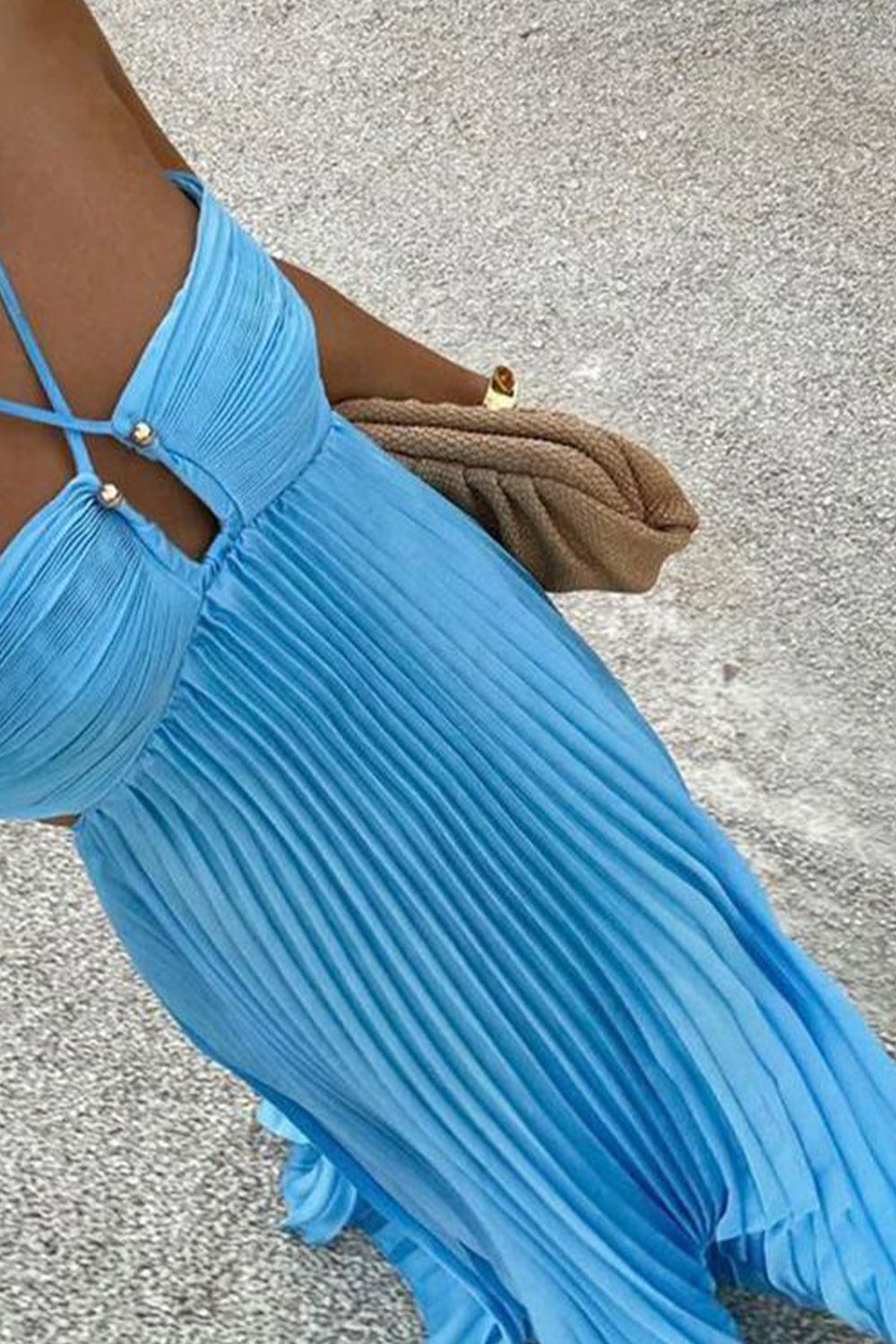 Chic A Line Halter Neck Blue Long Party Dress with Backless