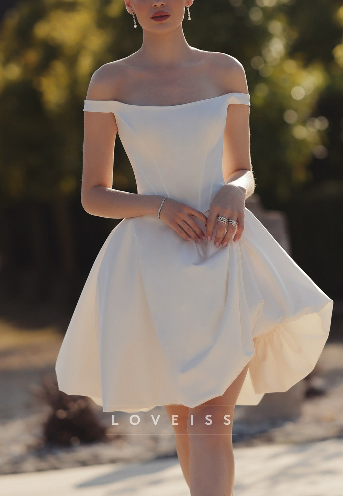 Off-Shoulder Strapless Pleated A-Line Short Wedding Dress