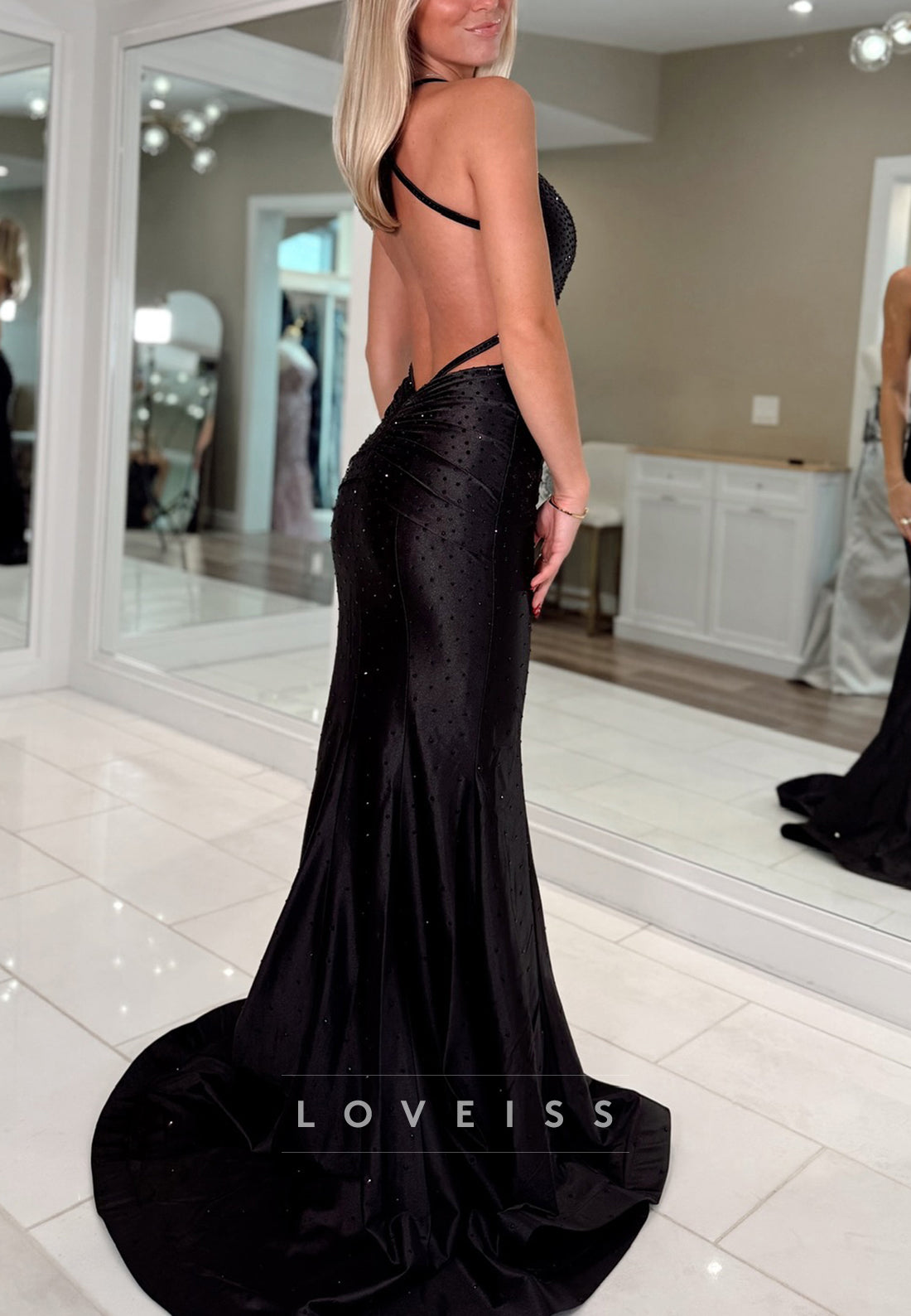 V-Neck Straps Backless Mermaid Prom Dress