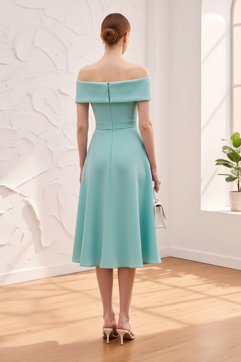Off-Shoulder 3D Floral Satin A-Line Mother of Bride Dress