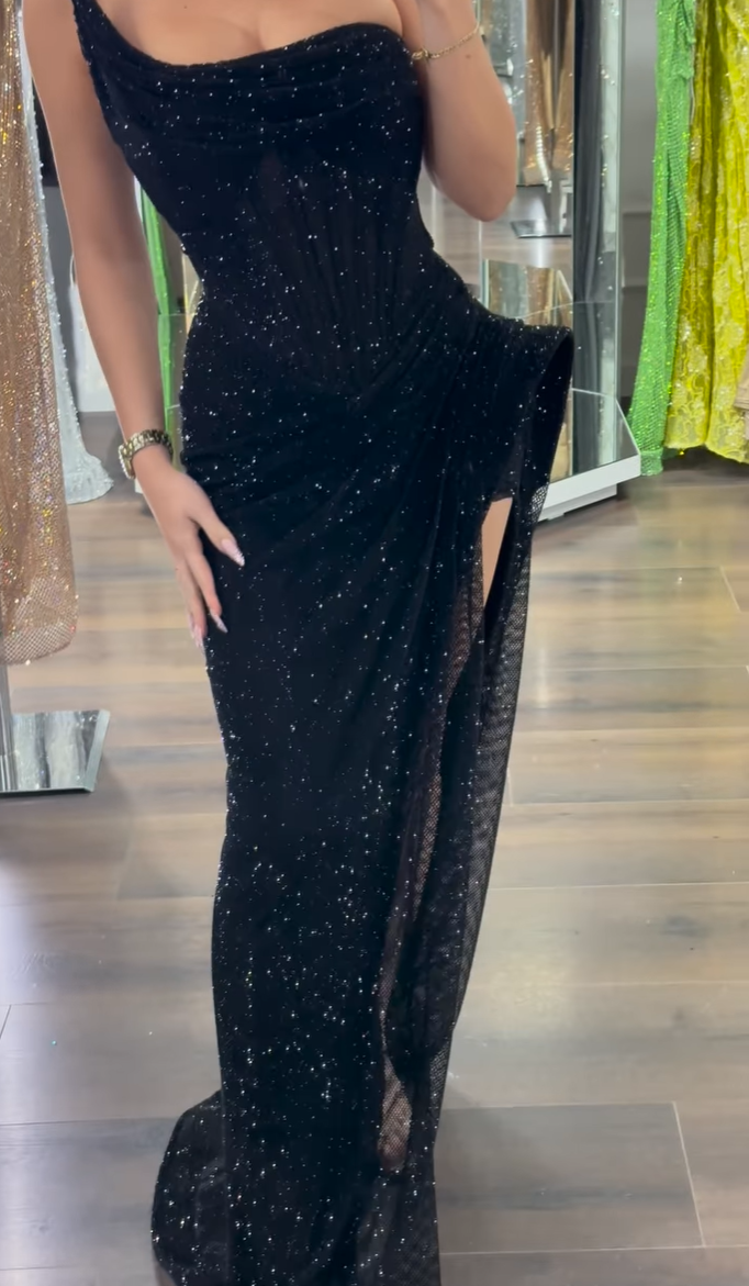 Asymmetrical Sleeveless Side Slit Sheath Prom Dress