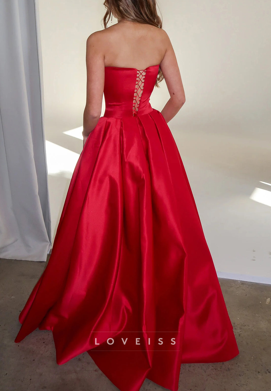 Off-Shoulder Satin A-Line Red Prom Dress
