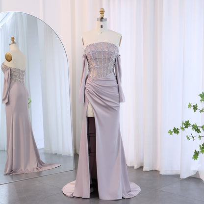 Luxury Mermaid White Evening Dress with High Slit