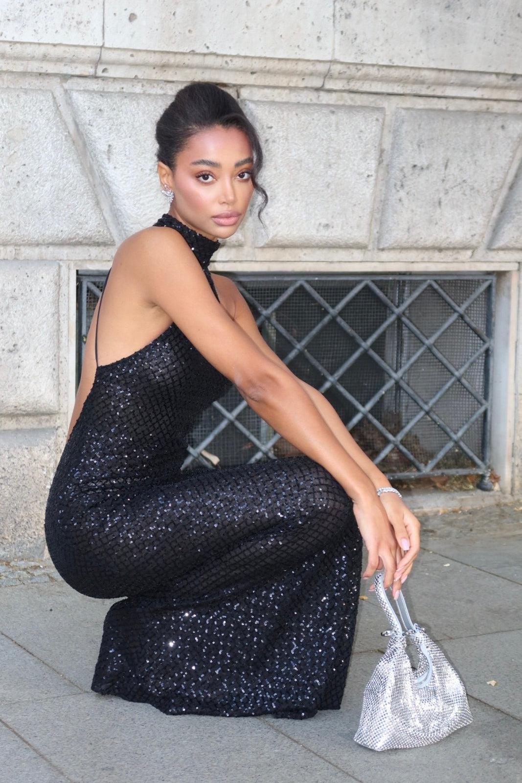 High Neck Halter Sheath Evening Dress