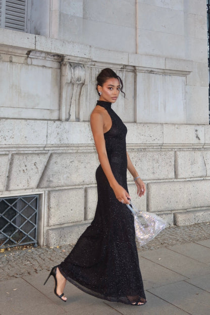 High Neck Halter Sheath Evening Dress