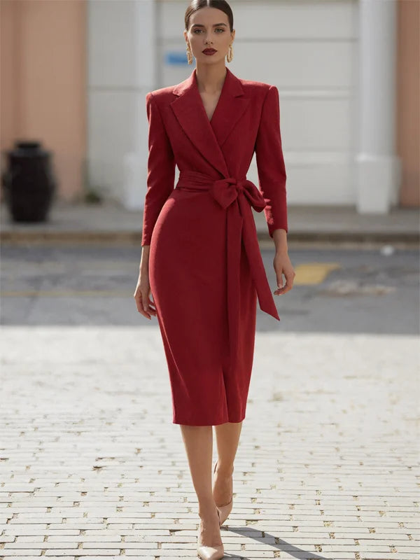Wine Red Bow Blazer Dress