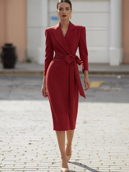 Wine Red Bow Blazer Dress