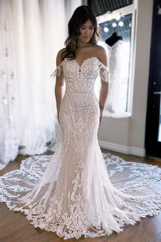 Off the Shoulder Lace Mermaid Wedding Dresses