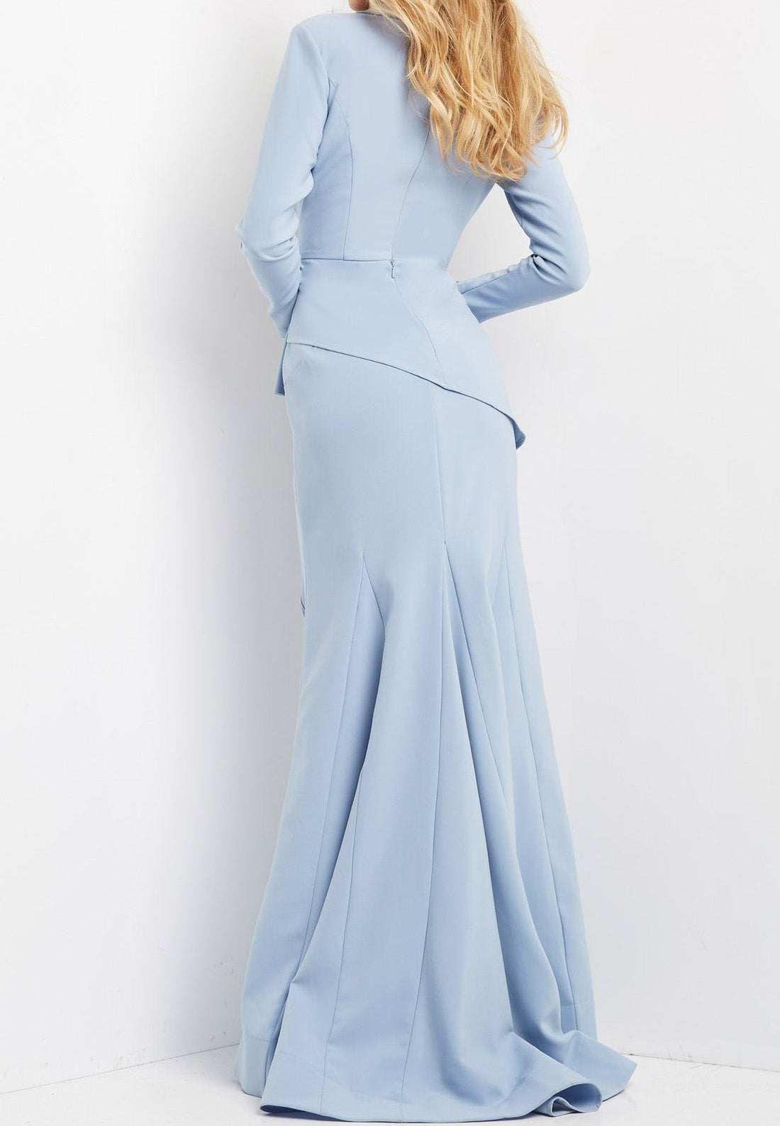 V-Neck Long Sleeves Pleated Ruffled Mermaid Mother of Bride Dress