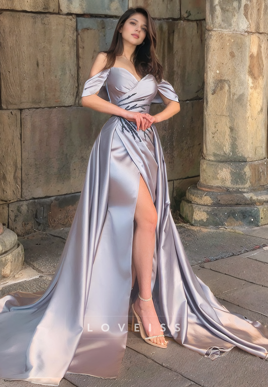 Off-Shoulder Strapless Sleek High Slit Sheath Prom Dress