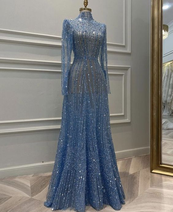Dreamy Long Sleeve Muslim Evening Dress Luxury Dubai Women Midi Engagement Party Dresses
