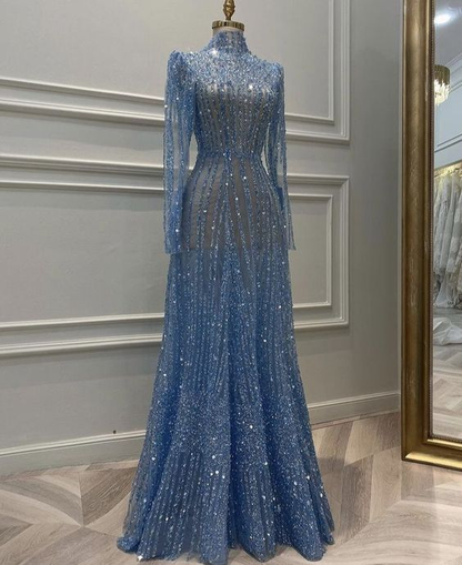 Dreamy Long Sleeve Muslim Evening Dress Luxury Dubai Women Midi Engagement Party Dresses