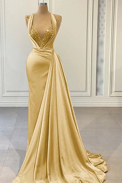 Elegant Pink Halter Sleeveless With Sequins Evening Dress