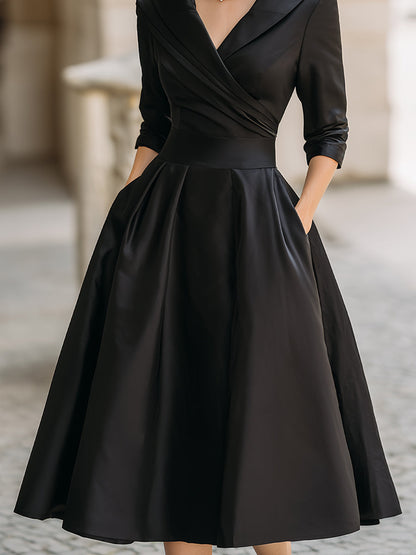 Vintage-Inspired Satin Midi Dress With Draped Collar Loveiss Vintage-Inspired Satin Midi Dress With Draped Collar Loveiss