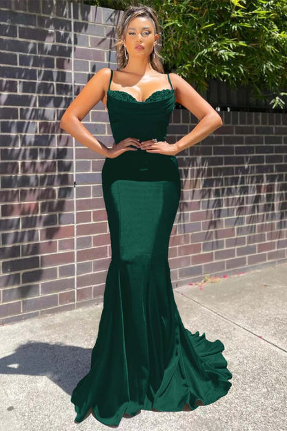 Lussooy Sleeveless Spaghetti-Straps Long Mermaid Prom Dress