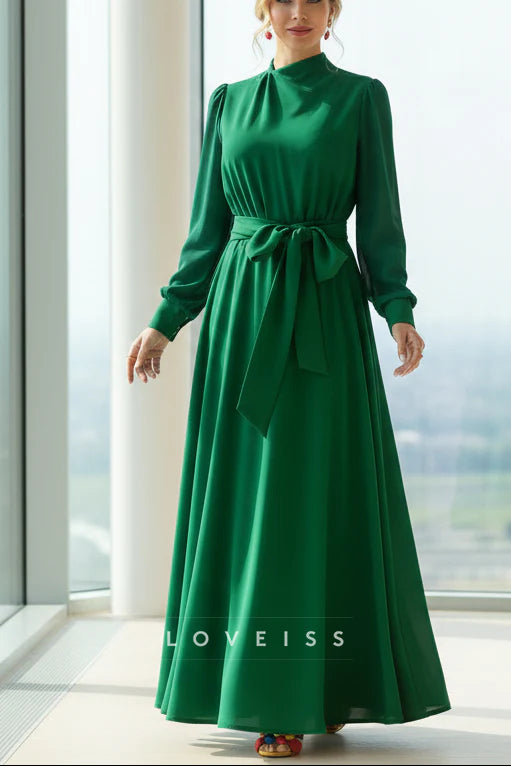 High Neck Long Sleeves A-Line Mother of Bride Dress