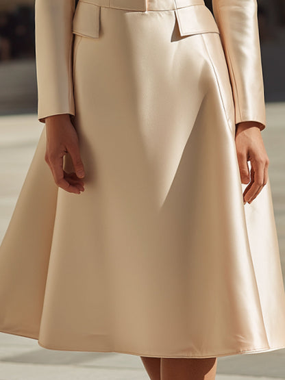 Ivory Tailored Satin Blazer Dress With Gold Button Detail