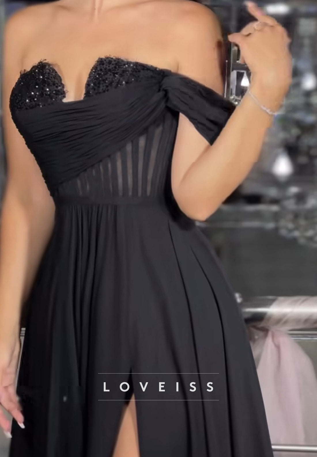 One Shoulder Sleeveless Side Slit Pleated A-Line Prom Dress