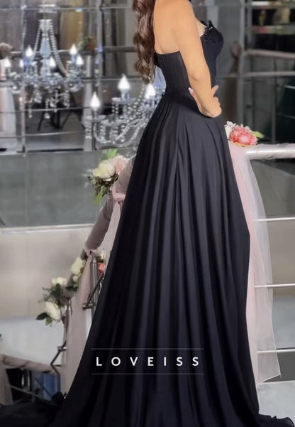 One Shoulder Sleeveless Side Slit Pleated A-Line Prom Dress