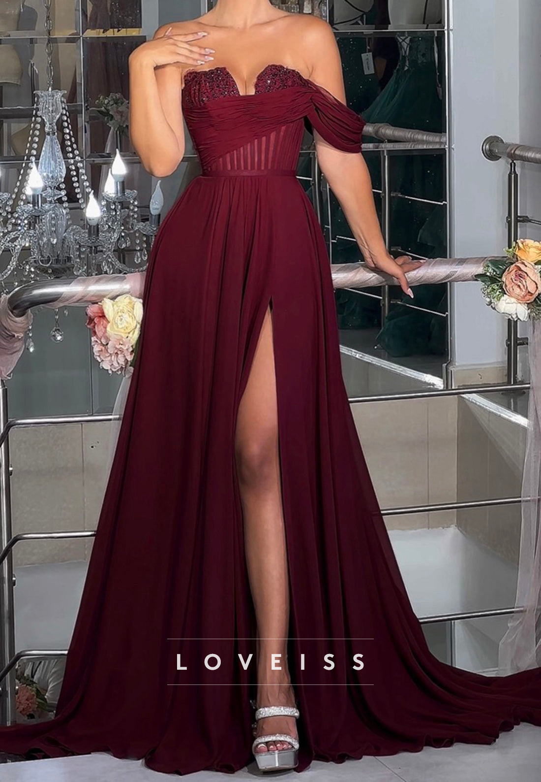 One Shoulder Sleeveless Side Slit Pleated A-Line Prom Dress