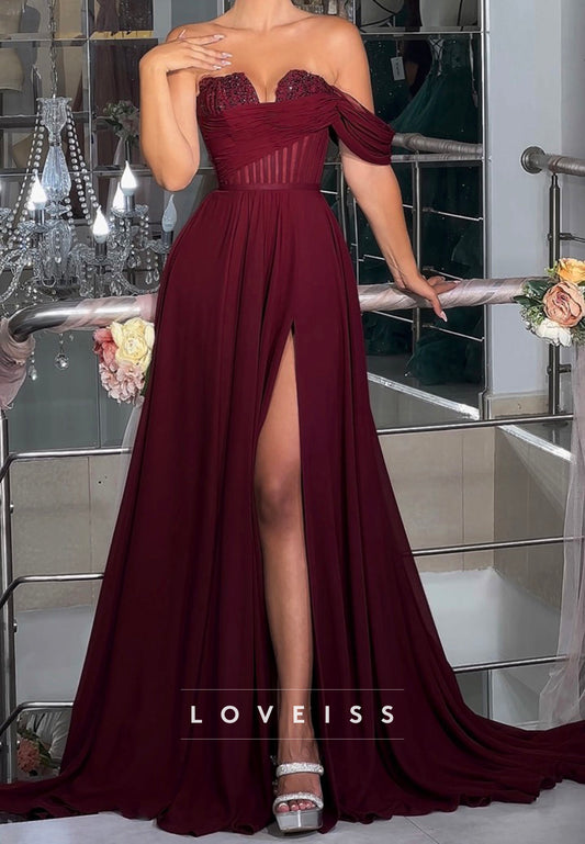 One Shoulder Sleeveless Side Slit Pleated A-Line Prom Dress