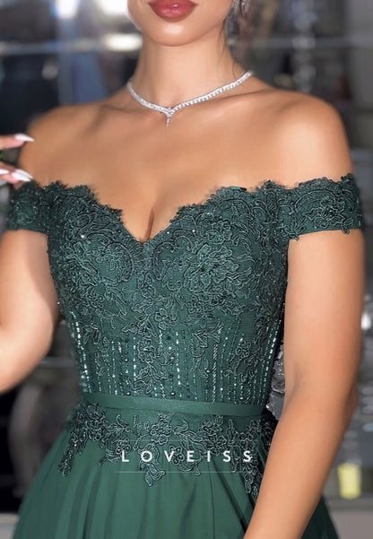 Off-Shoulder Strapless Appliques Side Slit Pleated A-Line Prom Dress