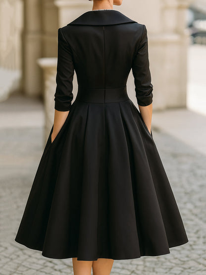 vintage inspired satin midi dress with draped collar lodianne Draped collar elegance Midi dress