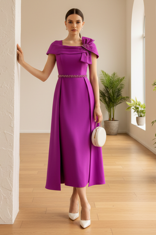 Square Short Sleeves Sheath Mother of Bride  Dress