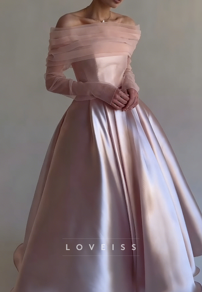 Off-Shoulder Long Sleeves A-Line Evening Dress
