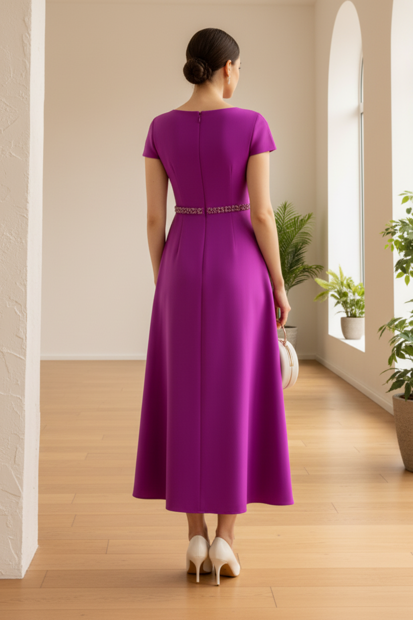 Square Short Sleeves Sheath Mother of Bride  Dress