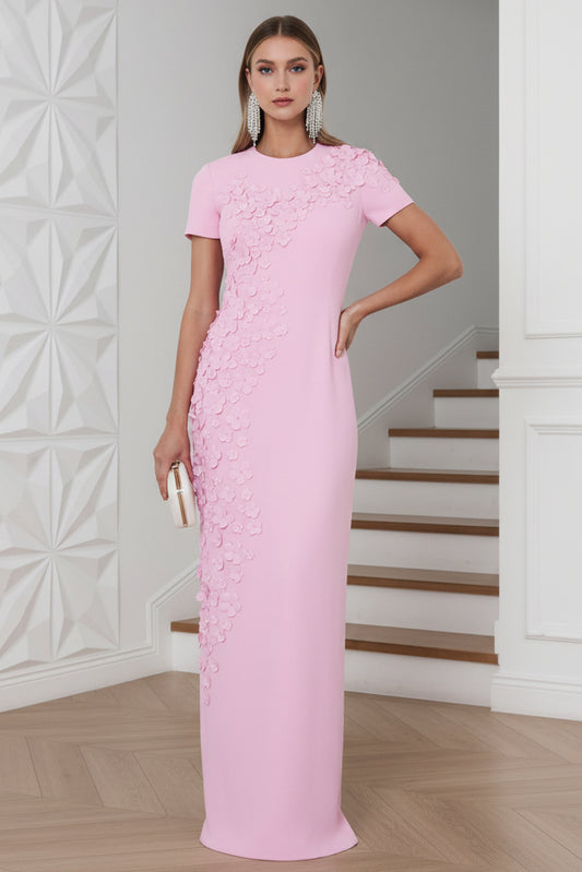 Jewel Neck Jackie Gown Appliques Sheath Mother of  Bride  Dress
