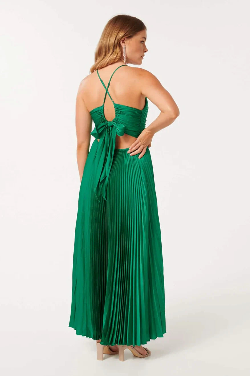 Chic A Line Halter Neck Green Long Prom Dress with Keyhole