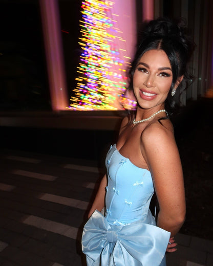 Princess Sheath Strapless Blue Short Party Dress with Bowknot